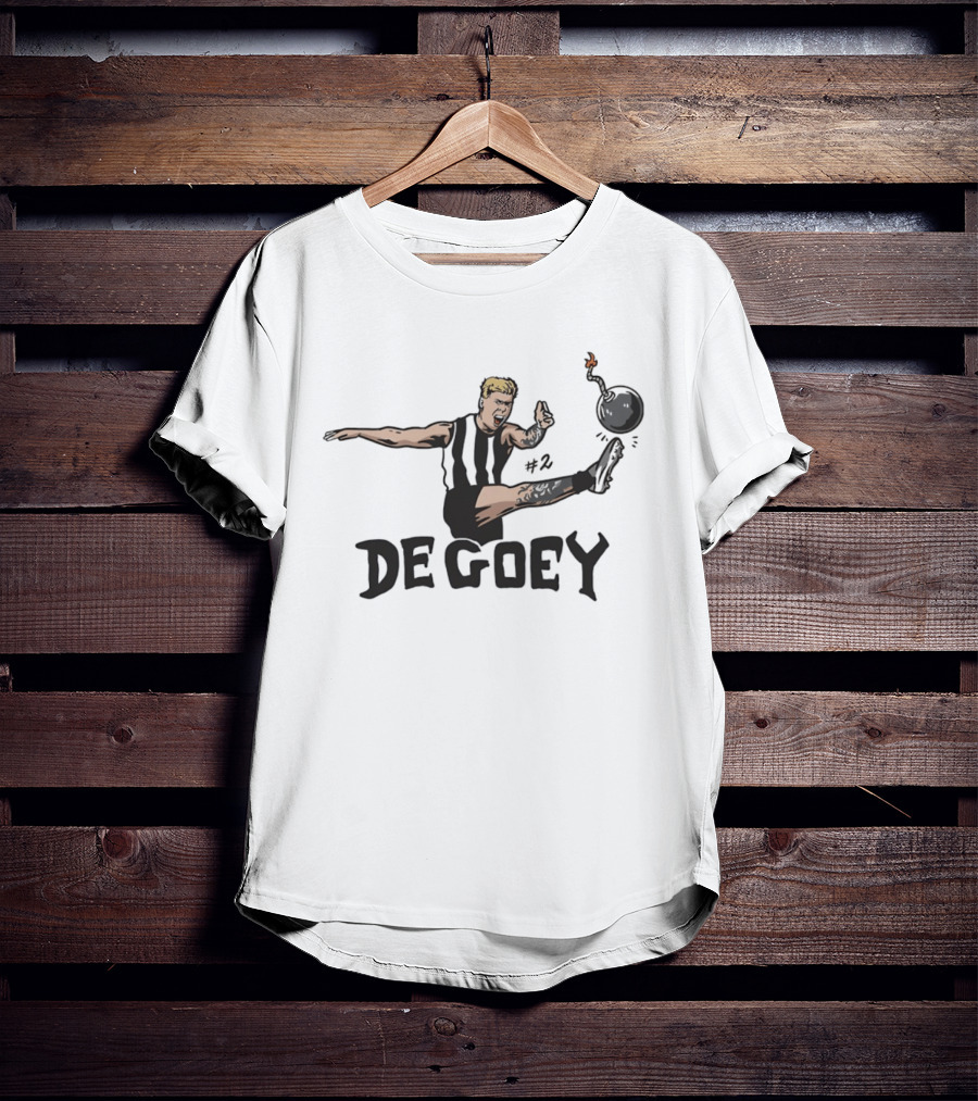 Jordan De Goey Number 2 Kicking Bomb Collingwood Magpies T-Shirt