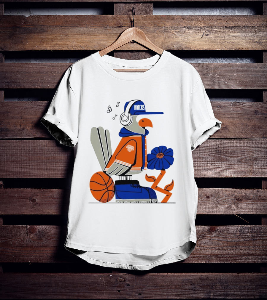 New York Knicks Go Go Go Bird With Cap And Basketball T-Shirt