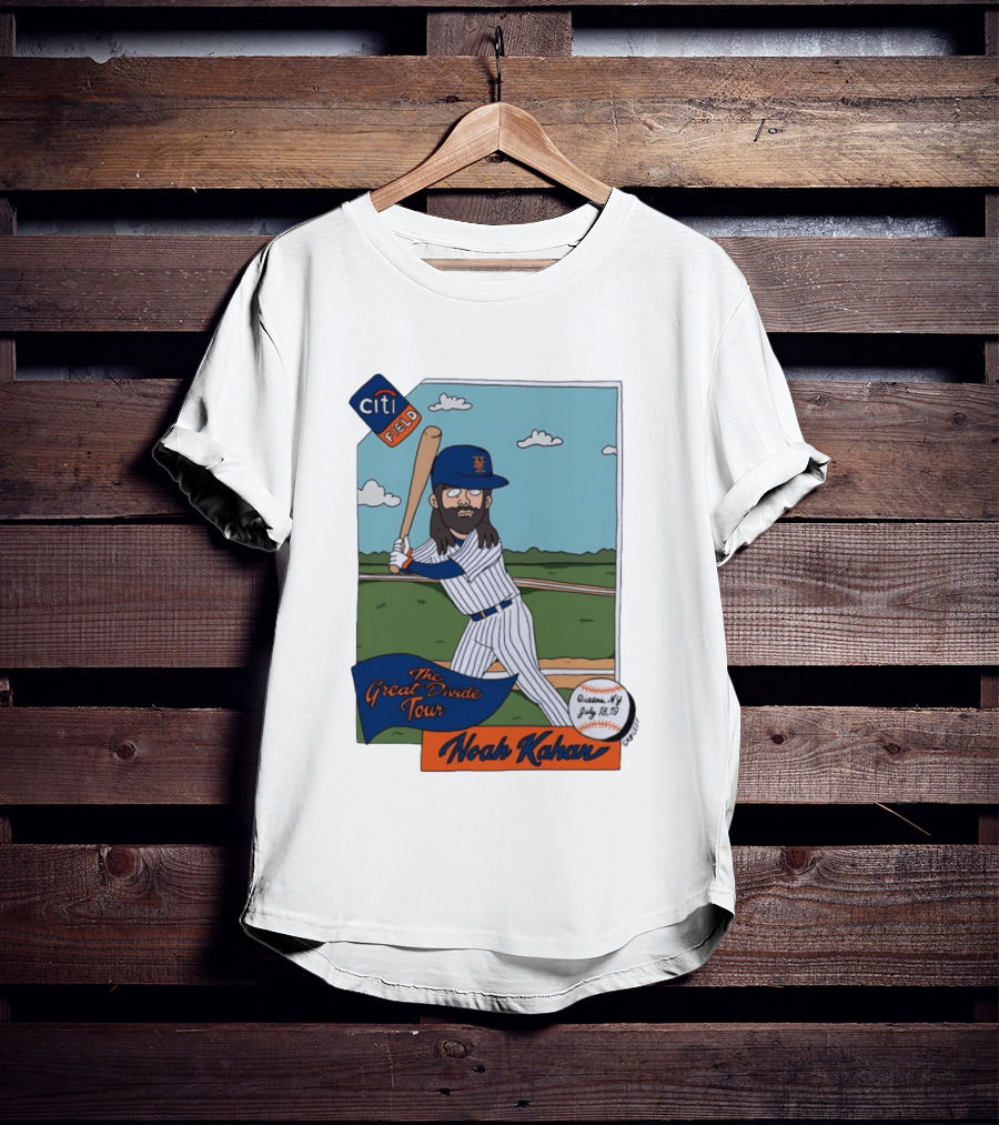 Noah Kahan The Great Divide Tour Citi Field New York Mets Cartoon Baseball July 18 19 T-Shirt