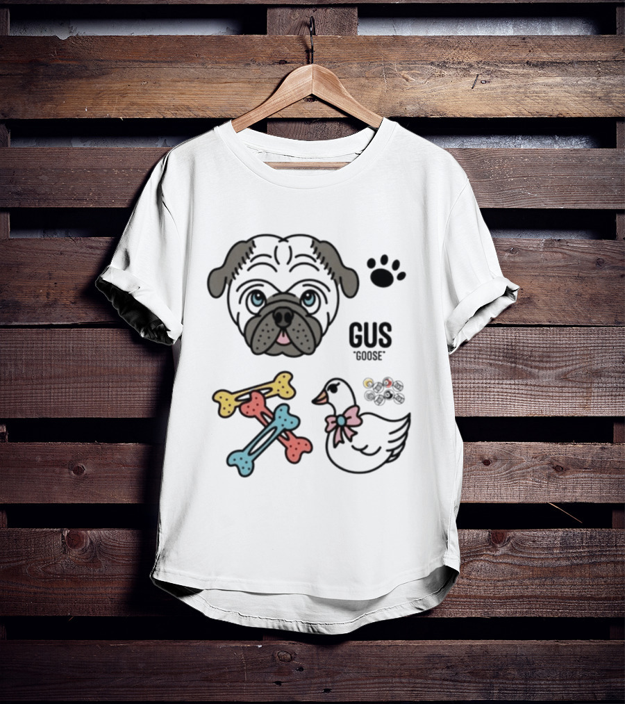 Pug Gus Goose Paw Print Bones And Bowed Goose T-Shirt