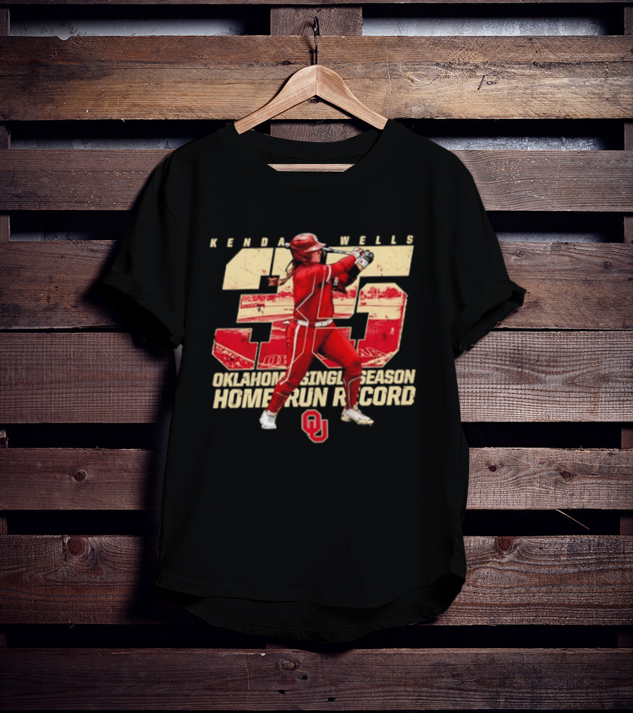 Kendall Wells 35 Oklahoma Single Season Home Run Record OU T-Shirt