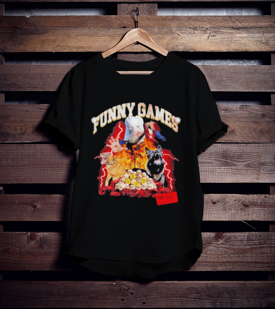 Funny Games Dog Skull Pile Fire Chaos T-Shirt