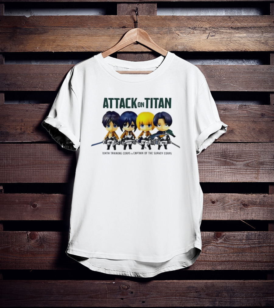 Attack On Titan Chibi Eren Mikasa Armin Levi 104th Training Corps Survey Corps T-Shirt
