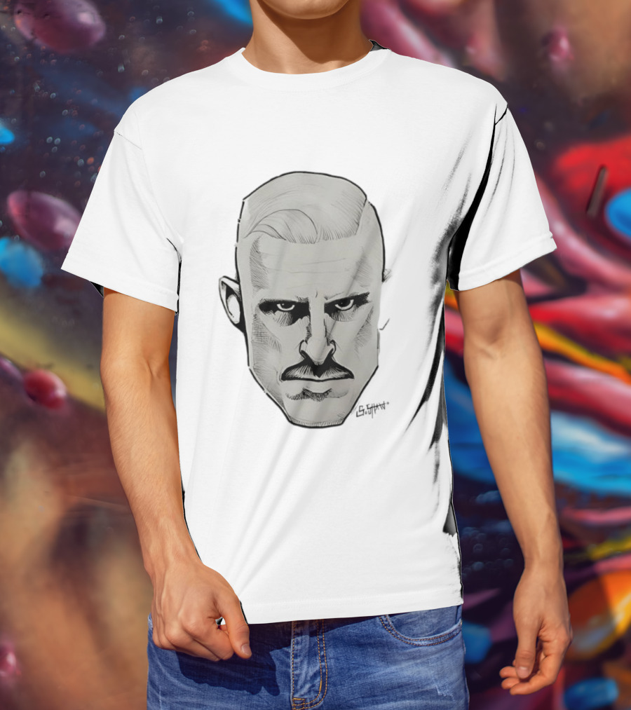Mustache Man Intense Gaze Slick Back Hair T-Shirt