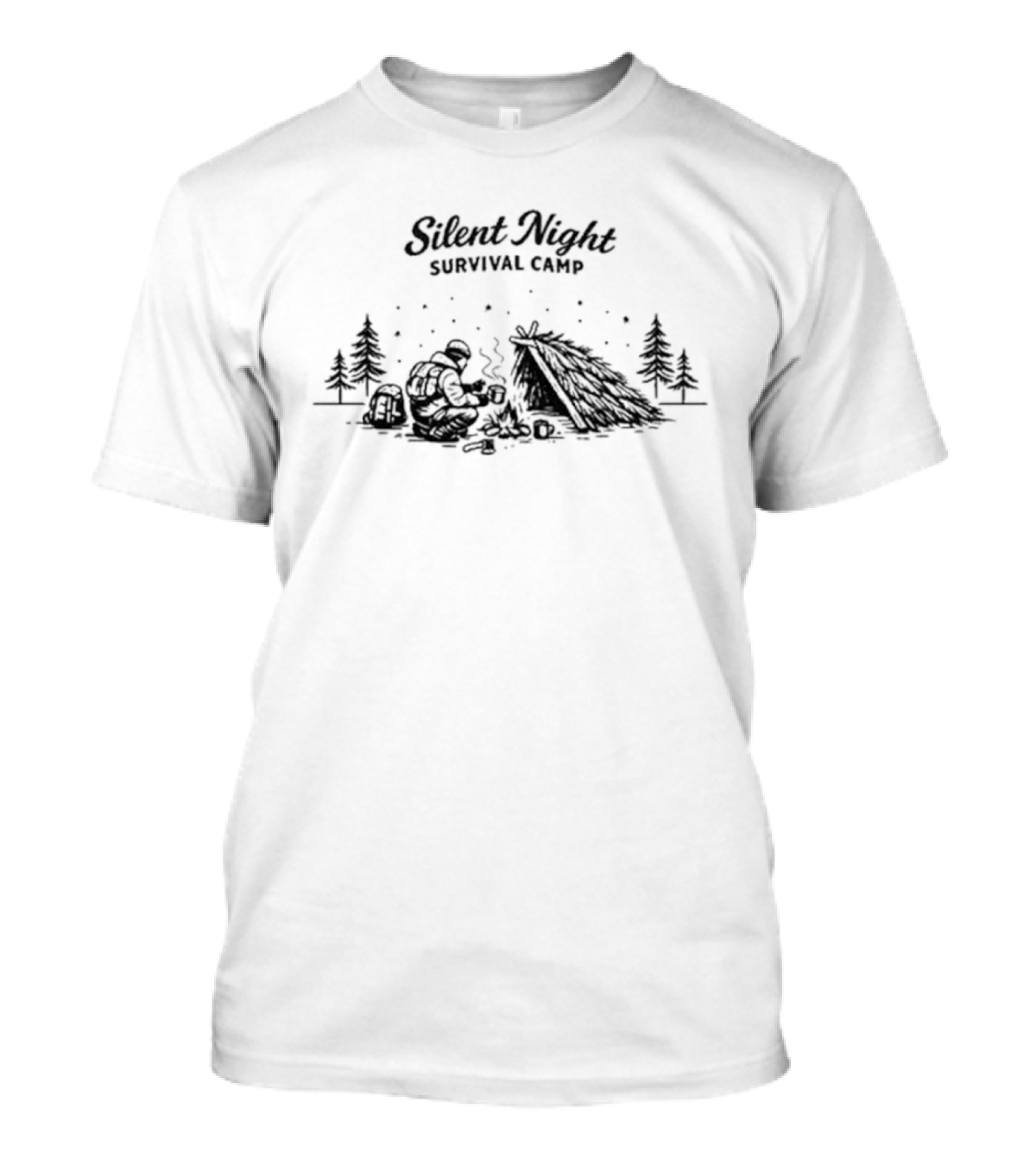 Silent Night Survival Camp Winter Wilderness Scene T-Shirt