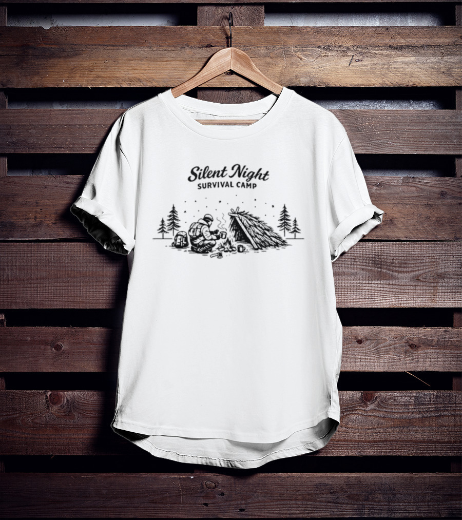 Silent Night Survival Camp Winter Wilderness Scene T-Shirt