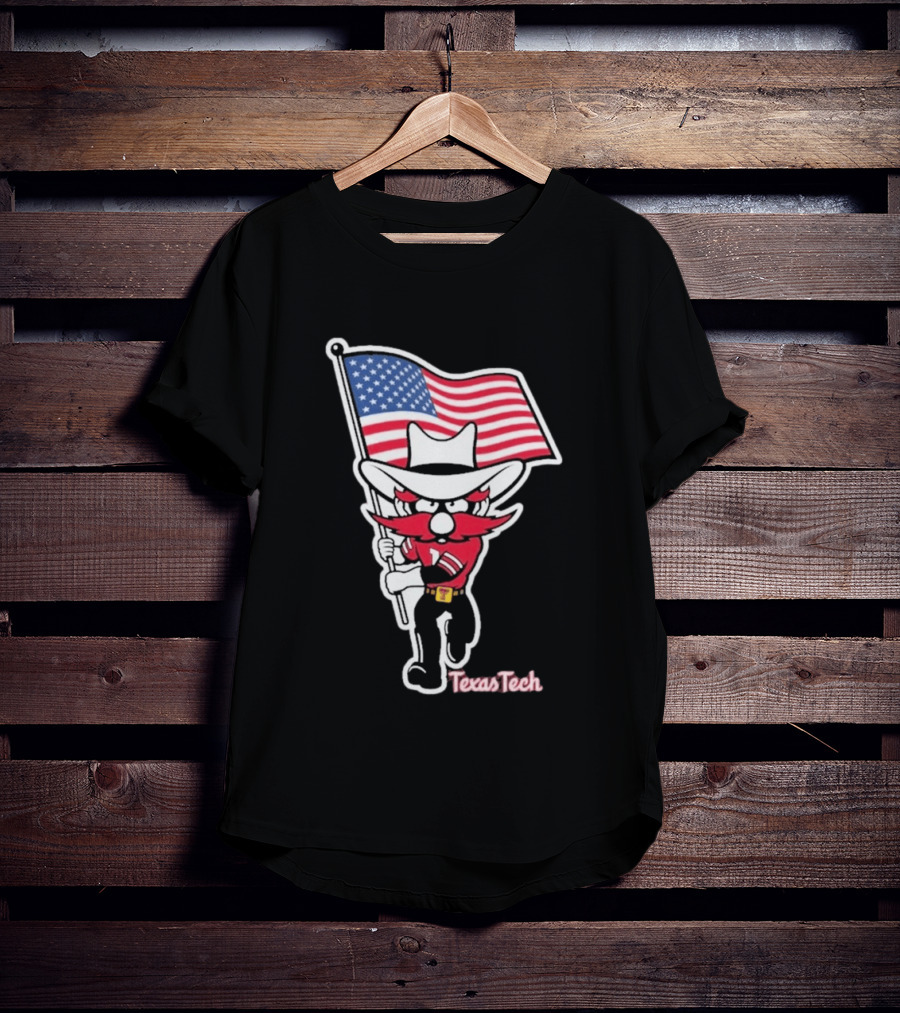 Texas Tech Red Raider Holding American Flag Sticker T-Shirt