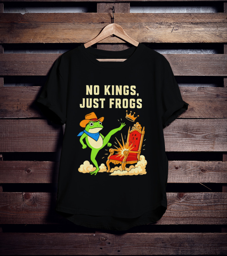 No Kings Just Frogs Portland Cowboy Frog Kicking Crown From Throne T-Shirt