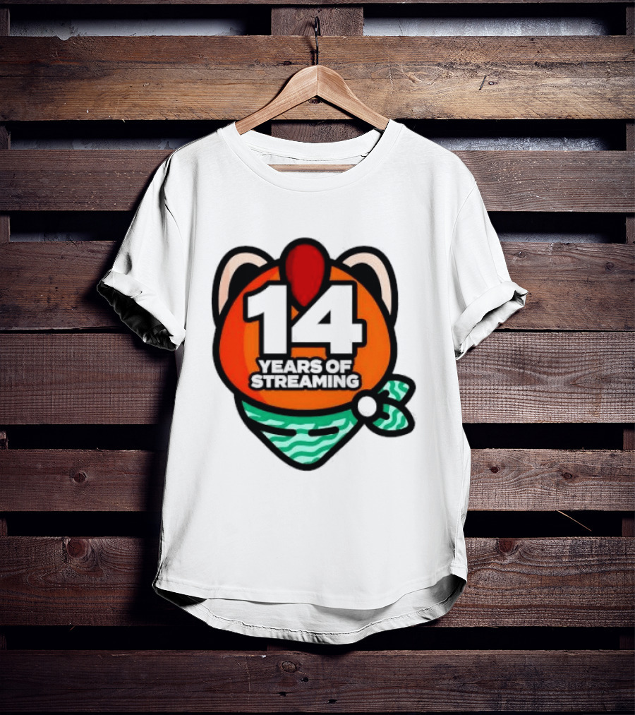 14 Years Of Streaming Cat Ear Design With Bandana T-Shirt