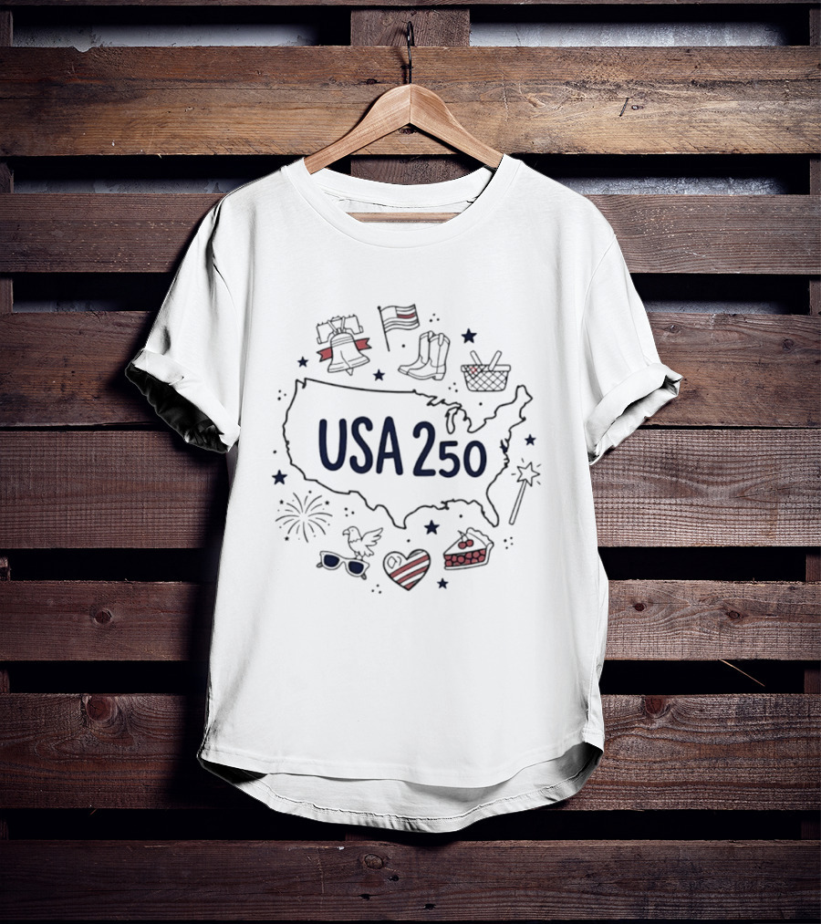 USA 250 Map With Patriotic T-Shirt