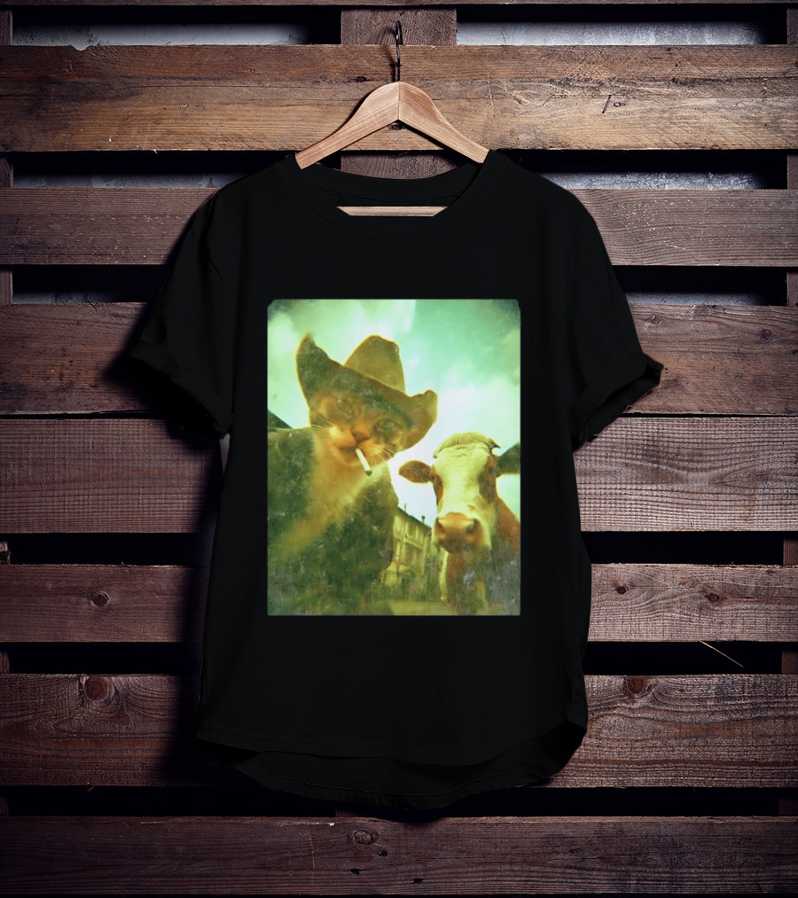 Cowboy Cat Smoking With Cow T-Shirt