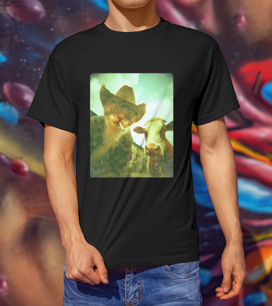 Cowboy Cat Smoking With Cow T-Shirt