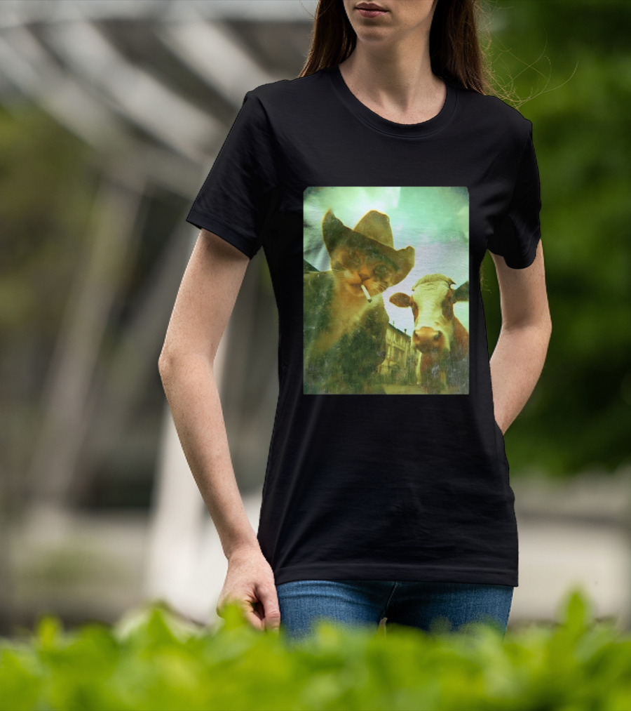 Cowboy Cat Smoking With Cow T-Shirt