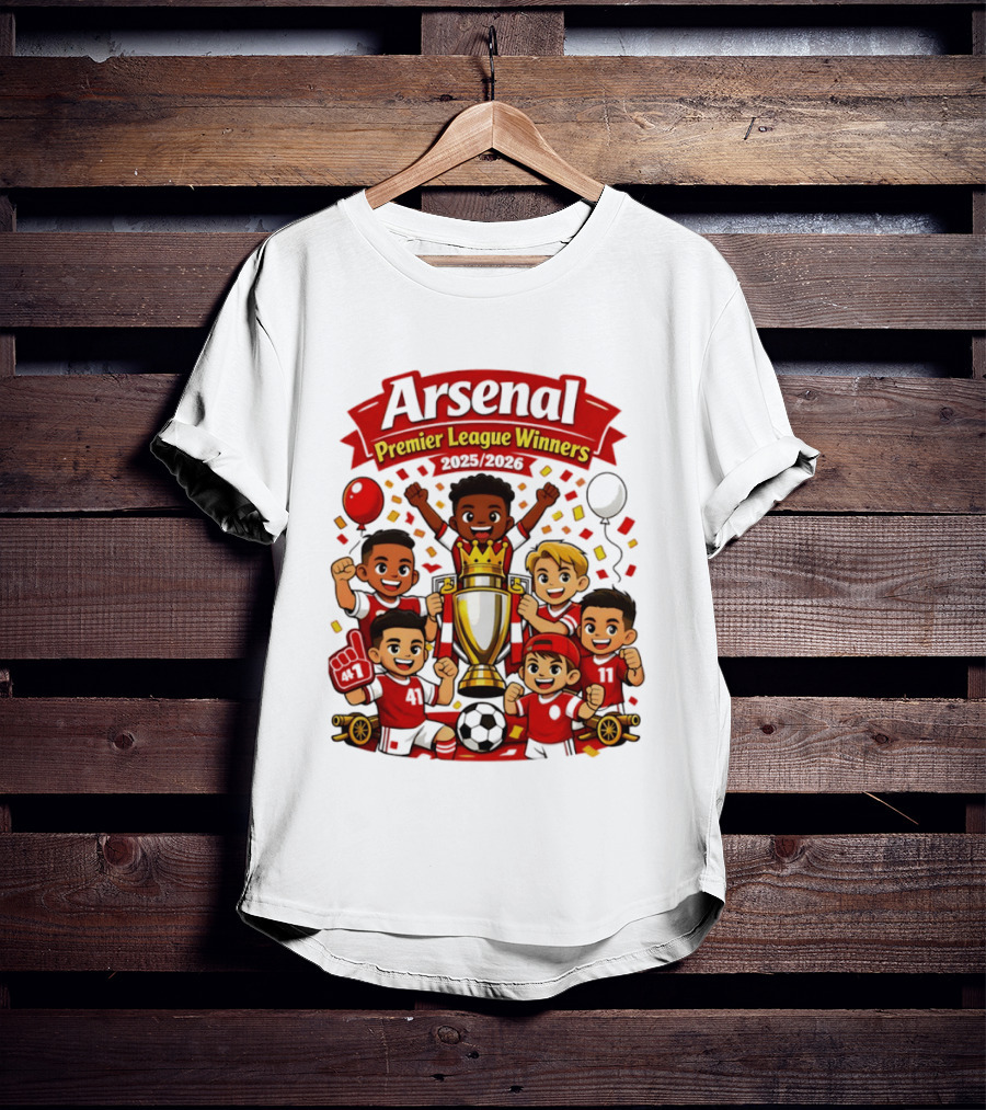 Arsenal Premier League Winners 2025 2026 Cartoon Champions Celebration T-Shirt