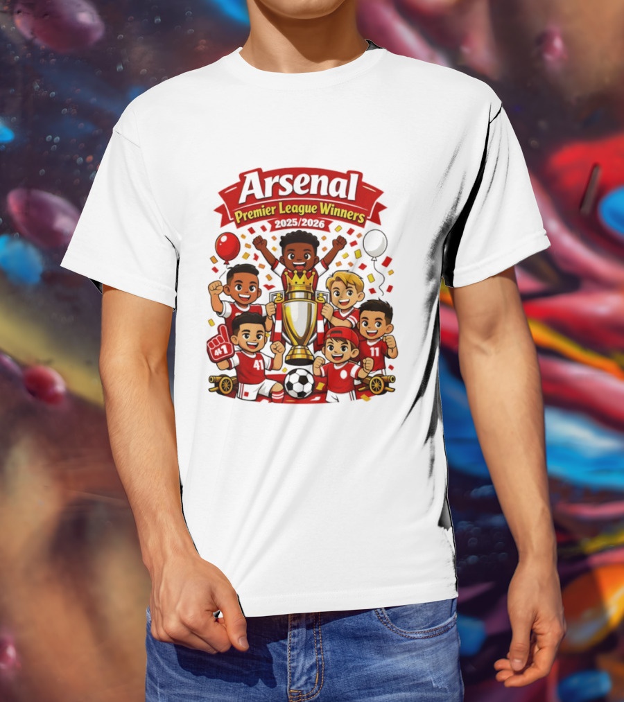 Arsenal Premier League Winners 2025 2026 Cartoon Champions Celebration T-Shirt