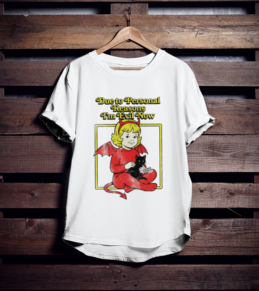 Due To Personal Reasons I'm Evil Now Baby Devil Costume With Black Cat T-Shirt