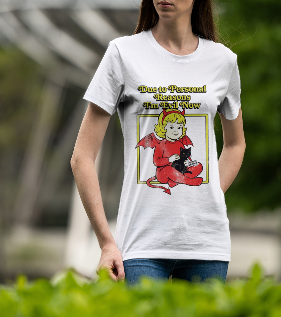 Due To Personal Reasons I'm Evil Now Baby Devil Costume With Black Cat T-Shirt