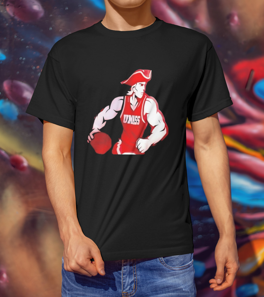 UMass Minutemen Basketball Red Jersey Embroidery T-Shirt