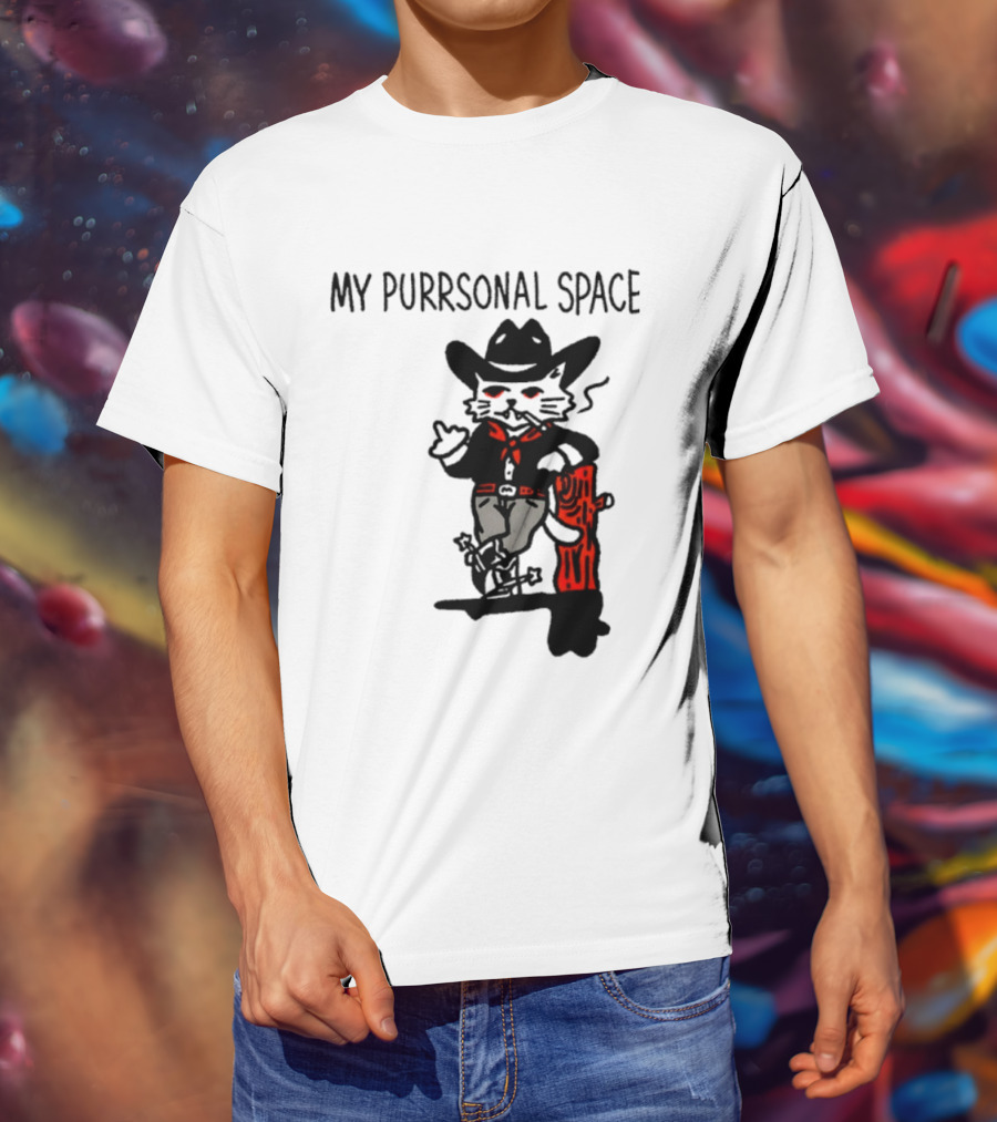 Cowboy Cat Smoking My Purrsonal Space Cartoon Western T-Shirt