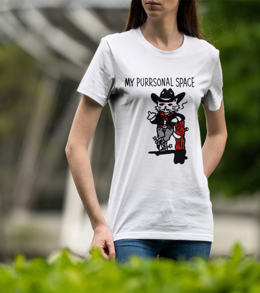 Cowboy Cat Smoking My Purrsonal Space Cartoon Western T-Shirt