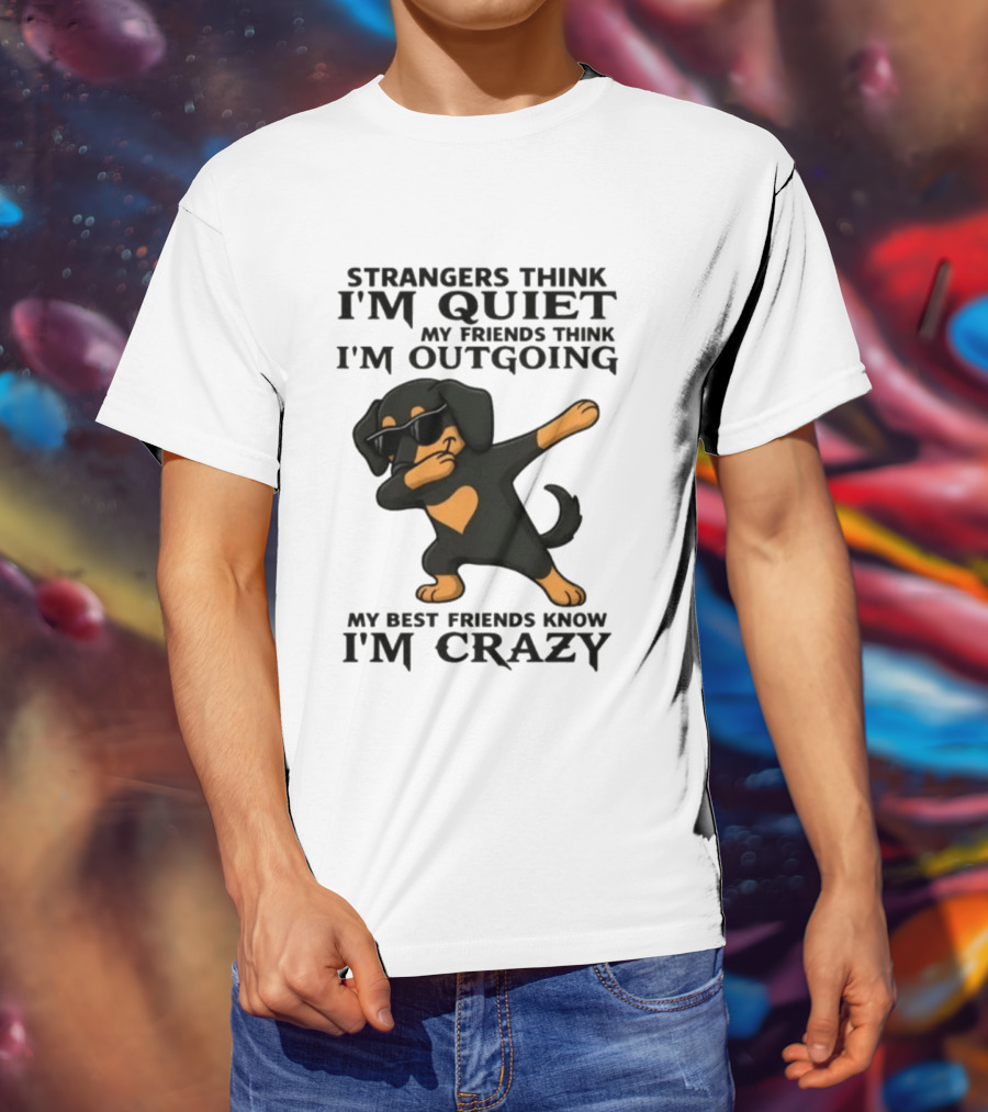 Strangers Think I'm Quiet Friends Think I'm Outgoing Best Friends Know I'm Crazy Dabbing Dachshund T-Shirt
