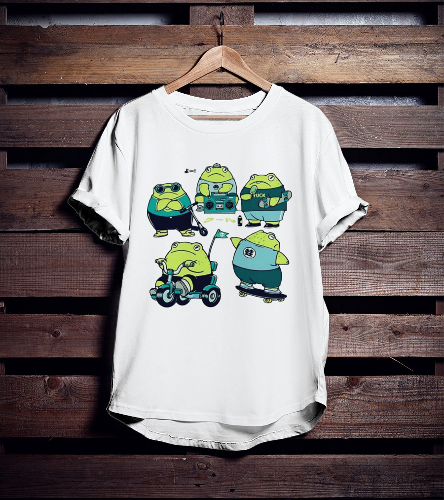 Frog Riding Scooter Tricycle Skateboard Boombox Summer Fun T-Shirt