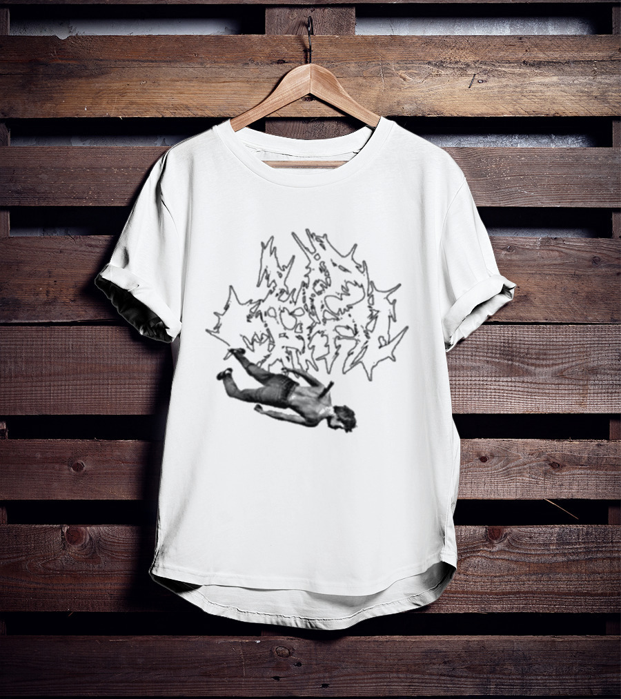 Lip Critic Pink Murder Distorted Text And Fallen Figure T-Shirt