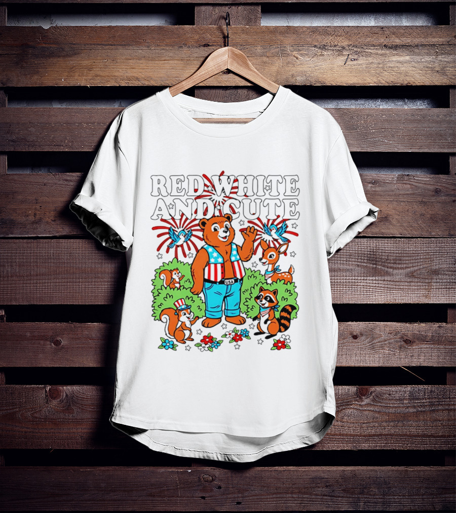Red White And Cute Bear Raccoon Squirrel Peanuts T-Shirt