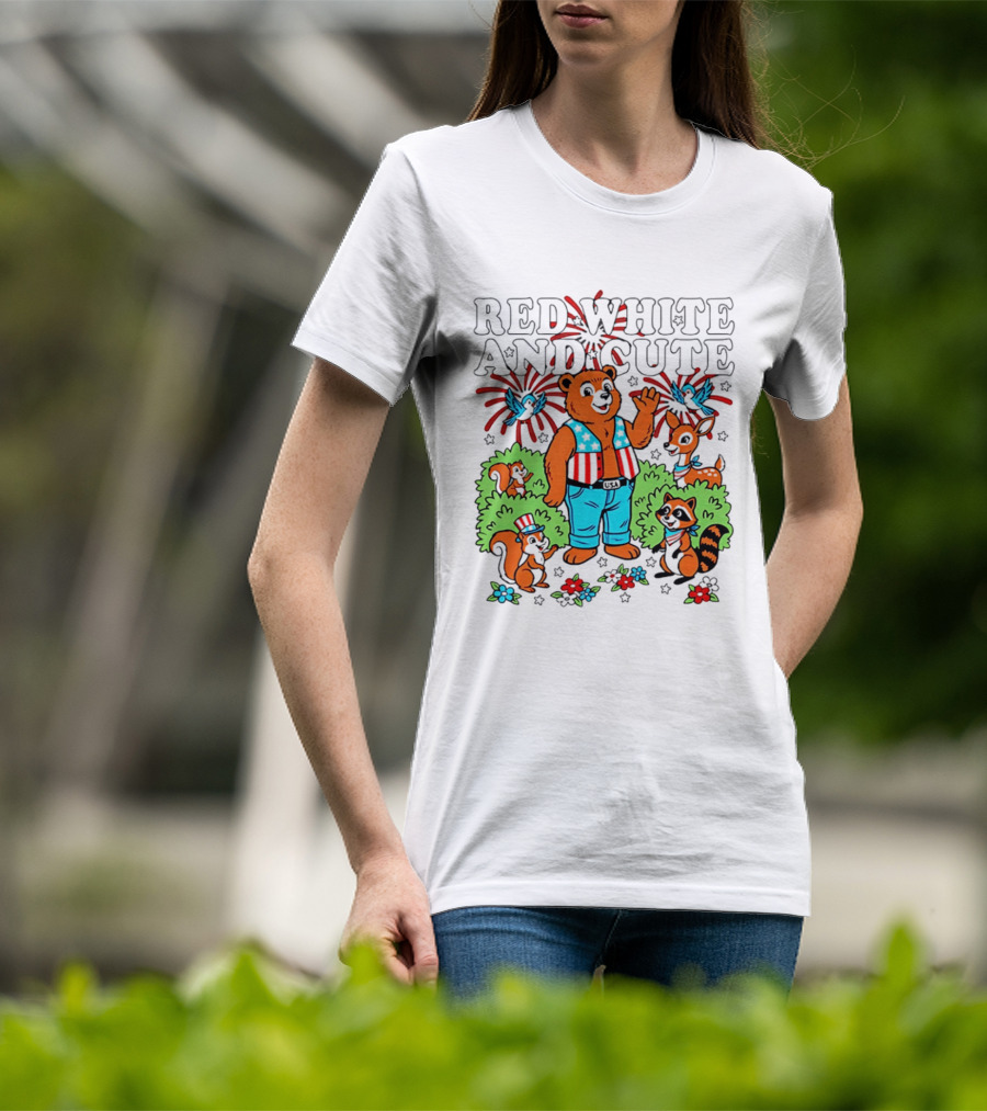 Red White And Cute Bear Raccoon Squirrel Peanuts T-Shirt