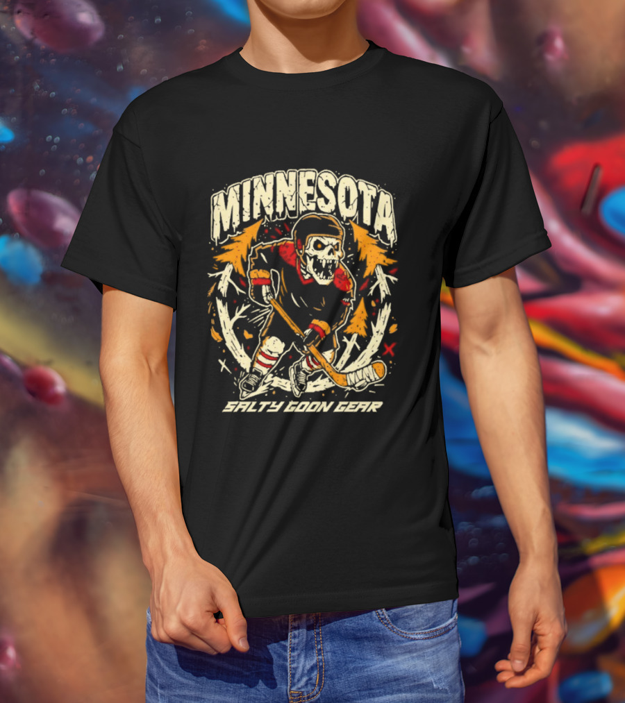 Minnesota Wild Salty Goon Hockey Skeleton T-Shirt