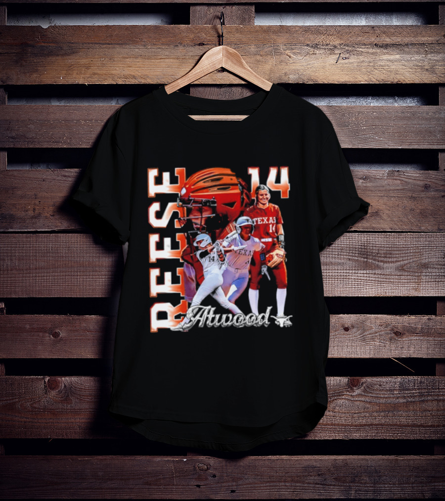 Reese Atwood 14 Texas Longhorns Softball Player White Uniform And Red Helmet T-Shirt