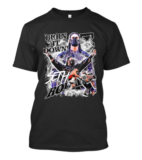 Seth Rollins Burn It Down Wrestling Action Fighter Masked Champion T-Shirt