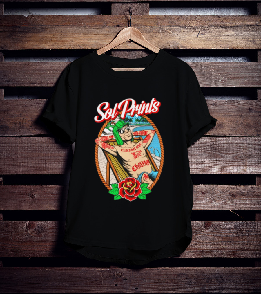 Sol Prints El Loco Del Ocho Chavo Relaxing By The Pool With Tattoos T-Shirt