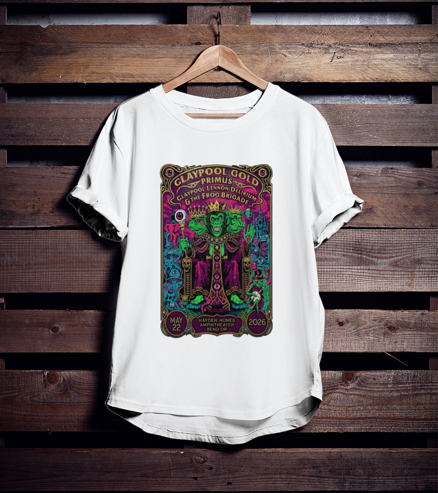 Claypool Gold Primus Claypool Lennon Delirium And The Frog Brigade Hayden Homes Amphitheater Bend Oregon May 22 2026 Gig T-Shirt