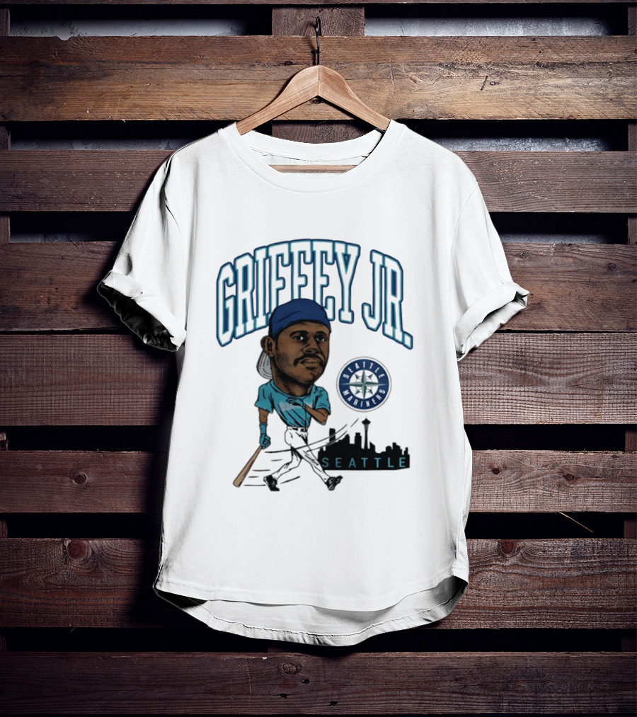 Seattle Mariners Griffey Jr. Skyline Caricature T-Shirt