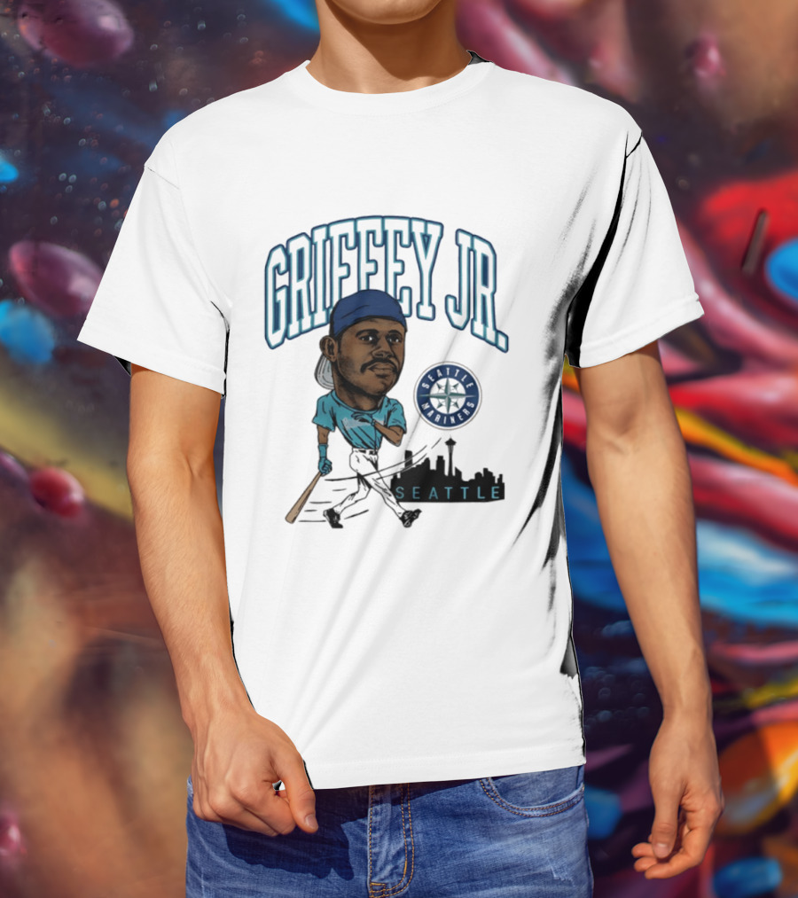 Seattle Mariners Griffey Jr. Skyline Caricature T-Shirt