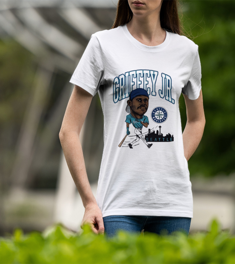 Seattle Mariners Griffey Jr. Skyline Caricature T-Shirt