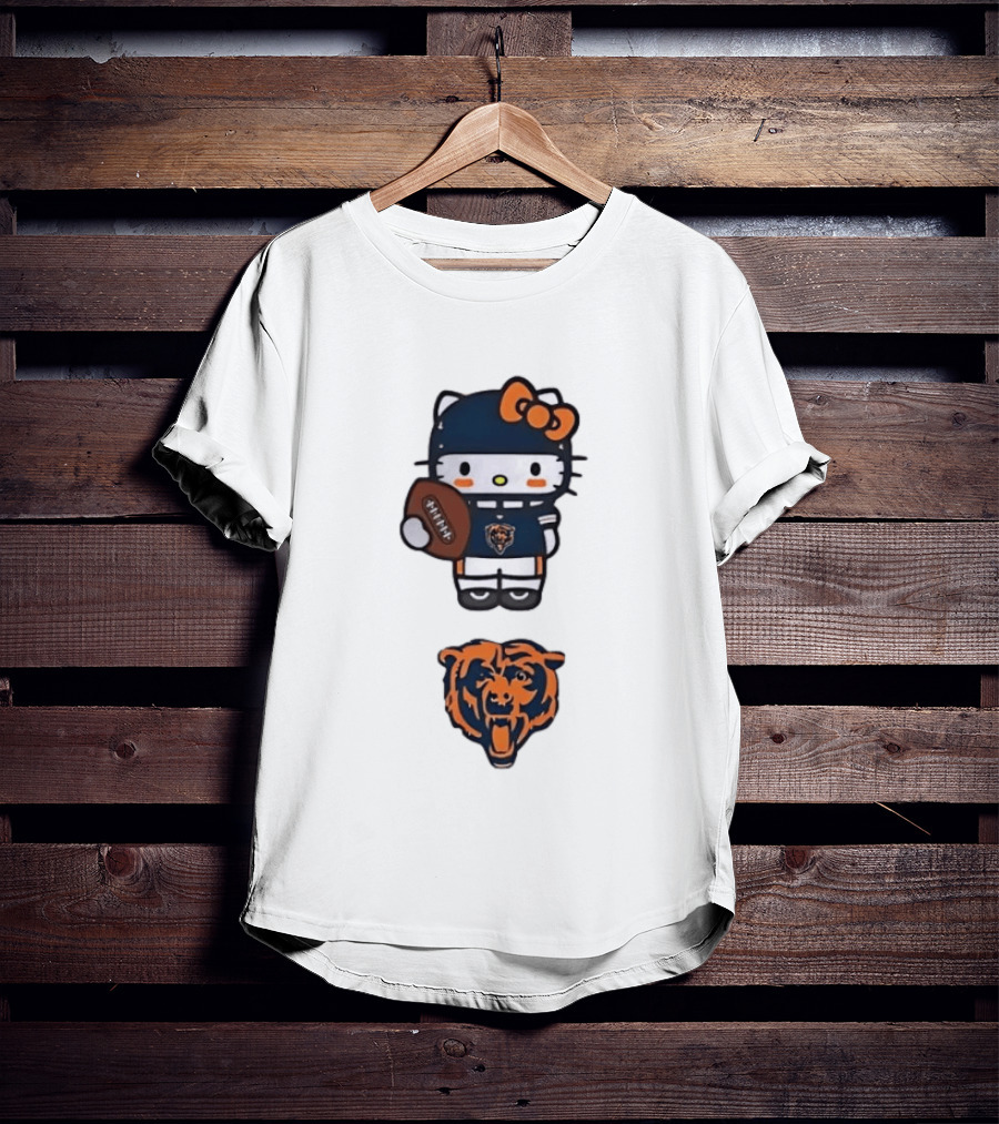 Hello Kitty Bears Football With Chicago Bear Head T-Shirt