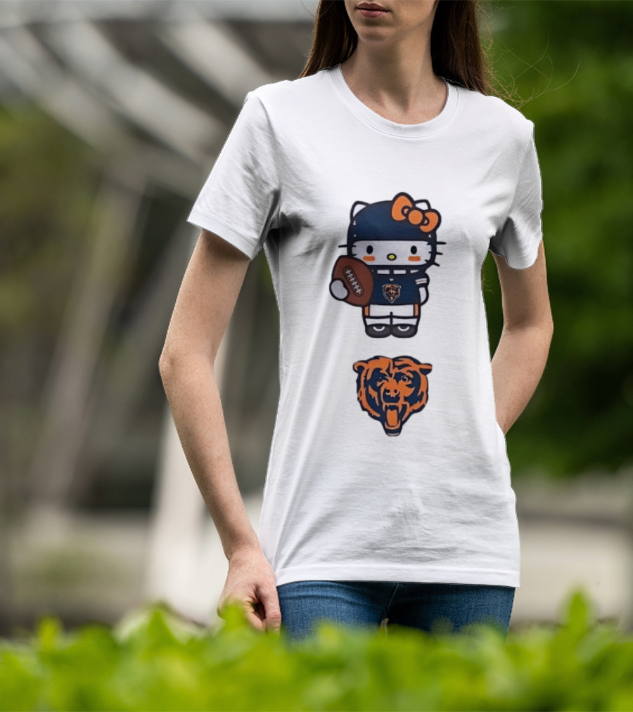 Hello Kitty Bears Football With Chicago Bear Head T-Shirt