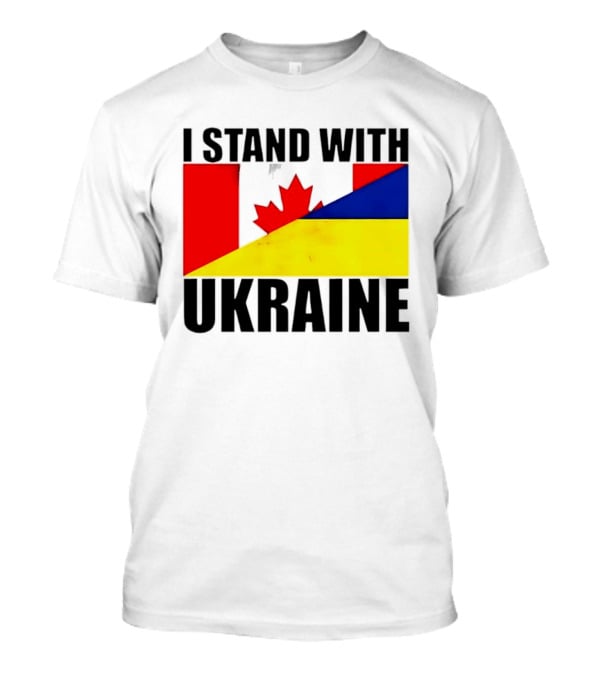 I Stand With Ukraine Canada Flag Maple Leaf Yellow Blue T-Shirt