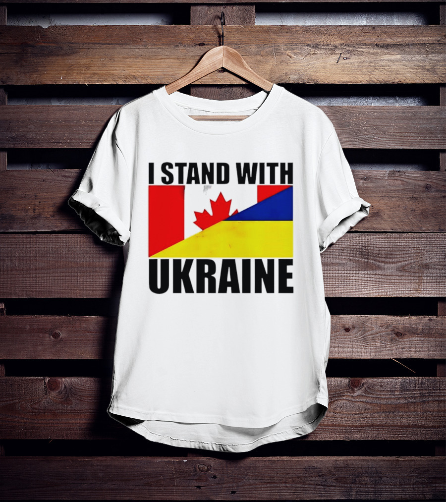 I Stand With Ukraine Canada Flag Maple Leaf Yellow Blue T-Shirt