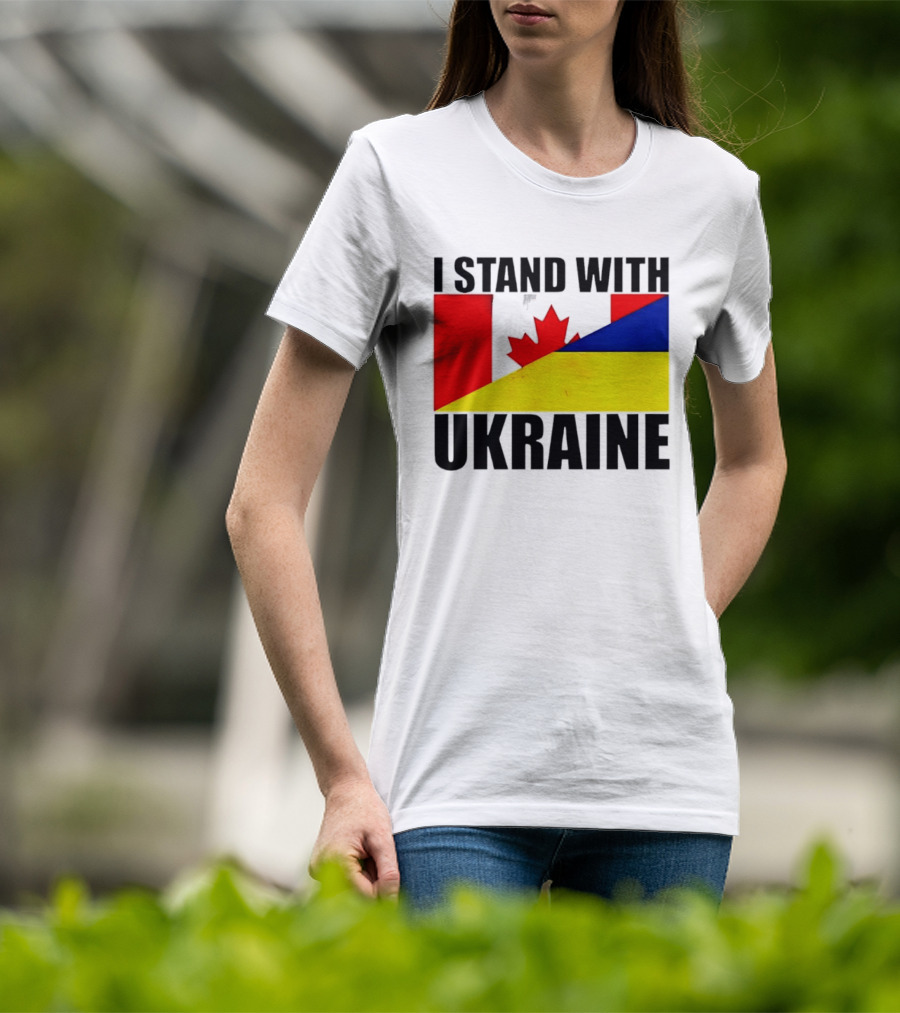 I Stand With Ukraine Canada Flag Maple Leaf Yellow Blue T-Shirt
