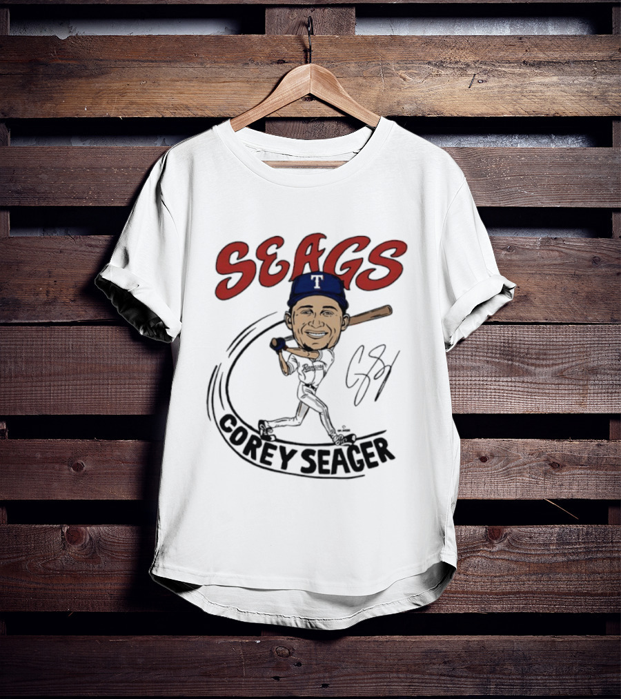 Seags Corey Seager Texas Rangers Slugger Swing Caricature T-Shirt