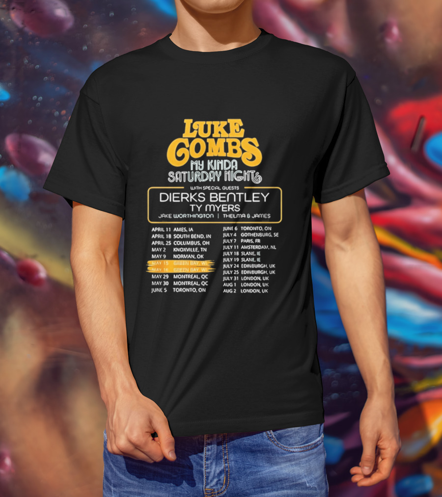 Luke Combs My Kinda Saturday Night Tour 2026 Green Bay Featuring Dierks Bentley T-Shirt