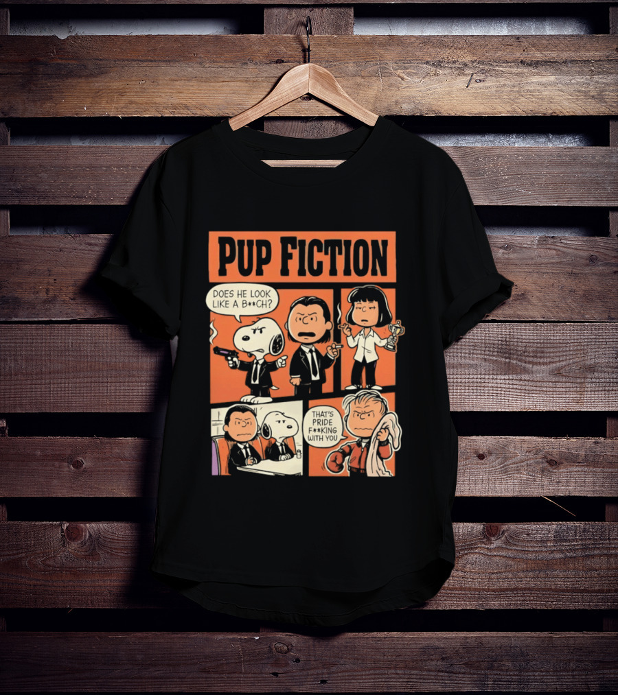 Pup Fiction Peanuts And Pulp Fiction Characters Mashup T-Shirt