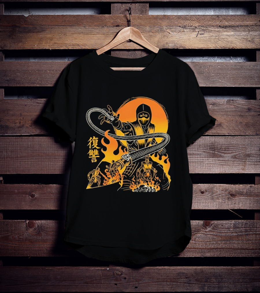 Scorpion Mortal Kombat Hellbound Wrath Kanji Flames T-Shirt