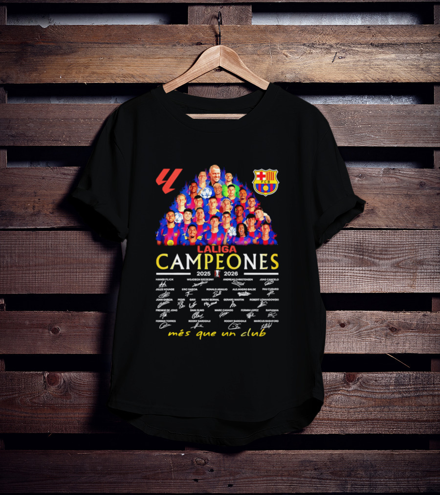 FC Barcelona LaLiga Campeones 2025 2026 Más Que Un Club Signatures T-Shirt
