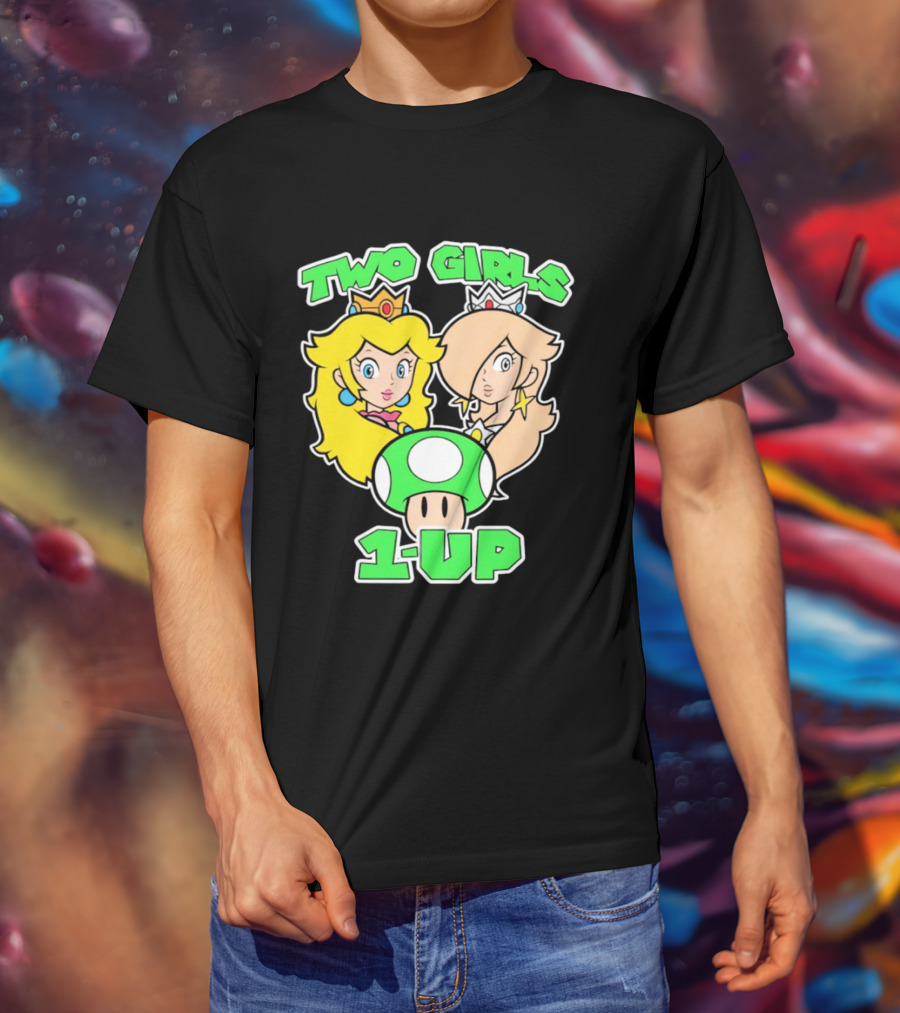 Two Girls 1 Up Mushroom Princesses Gaming T-Shirt