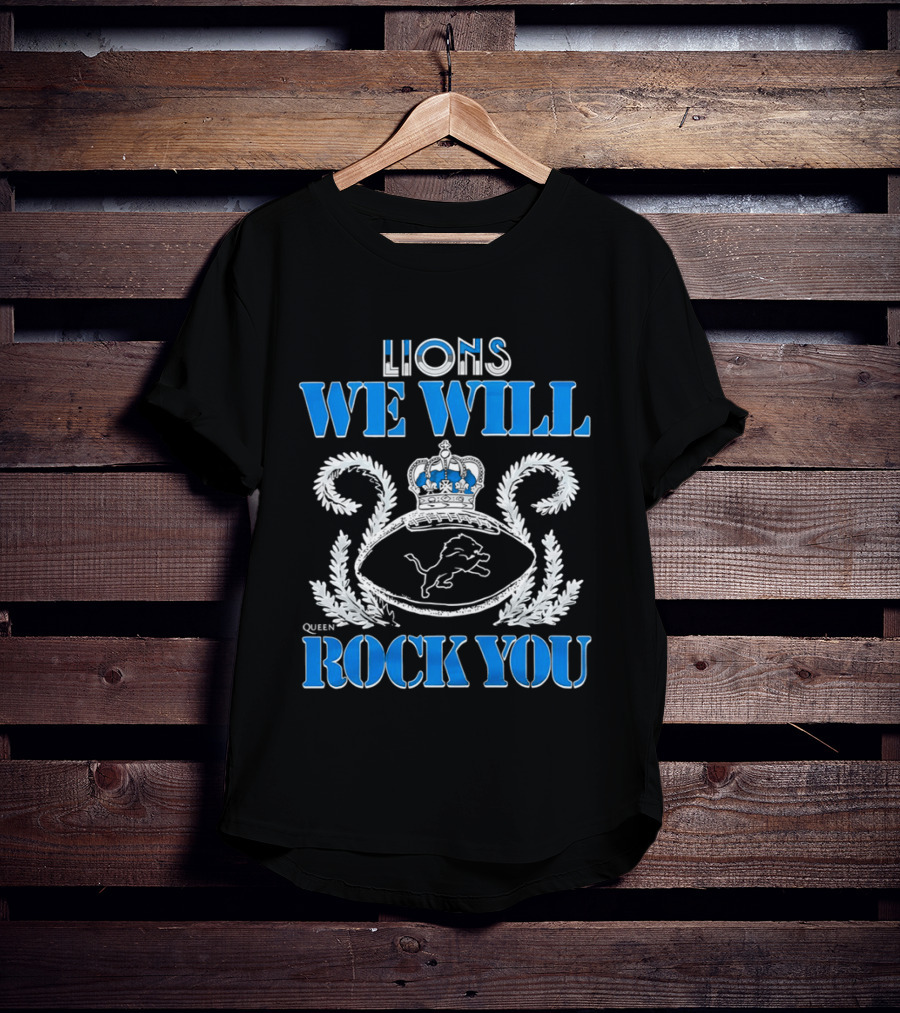Lions We Will Rock You Queen Crest Football T-Shirt