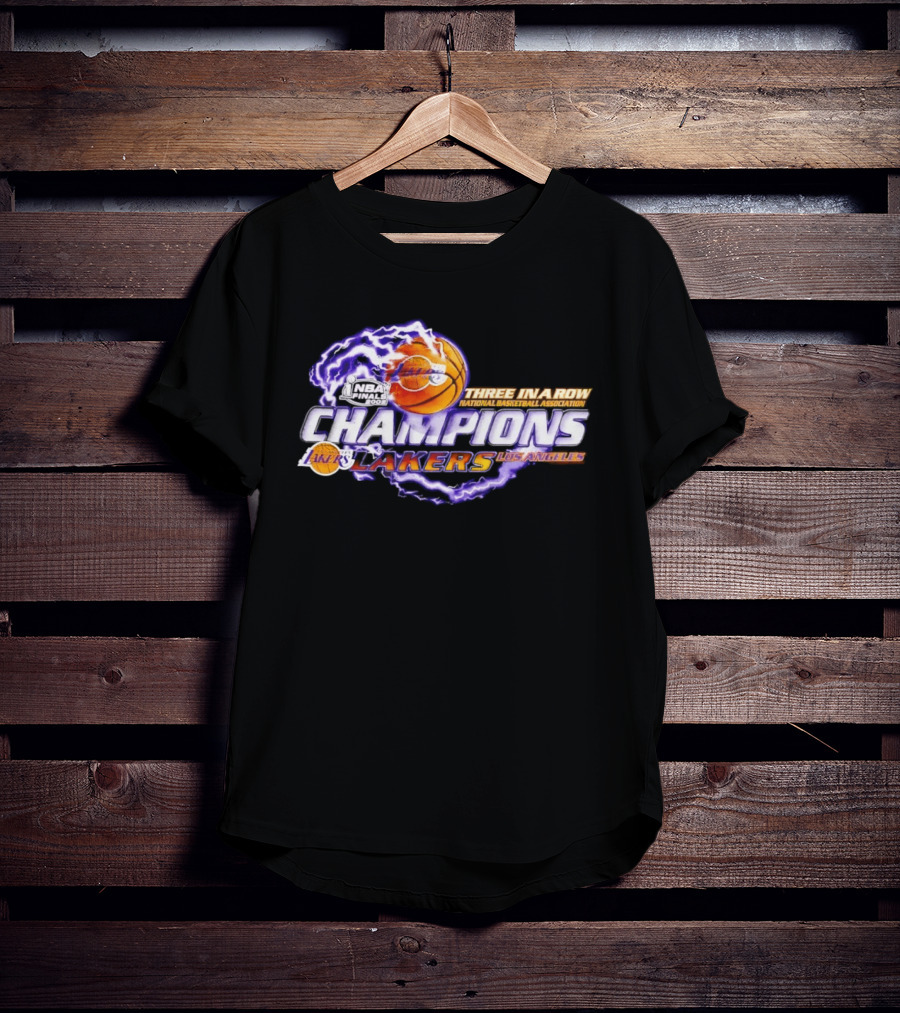 NBA Champions Los Angeles Lakers Three In A Row National Basketball Association T-Shirt